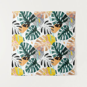 Seamless tropical pattern. Green leaves of a palm Wandteppich