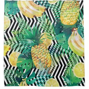 Seamless tropical pattern with bananas lemons palm duschvorhang