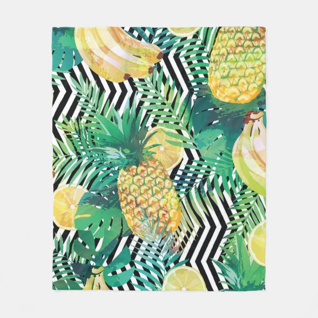 Seamless tropical pattern with bananas lemons palm fleecedecke (Vorderseite)