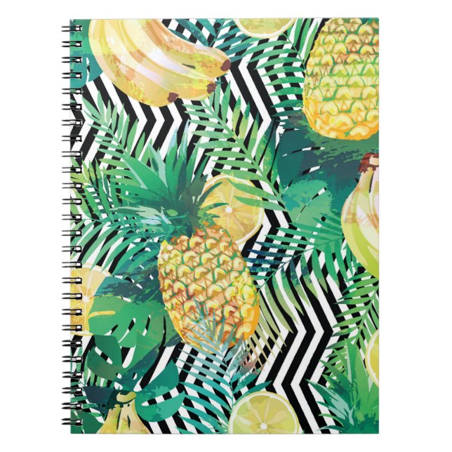 Seamless tropical pattern with bananas lemons palm notizblock (Vorderseite)