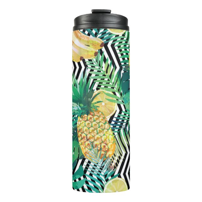 Seamless tropical pattern with bananas lemons palm thermosbecher (Vorderseite)