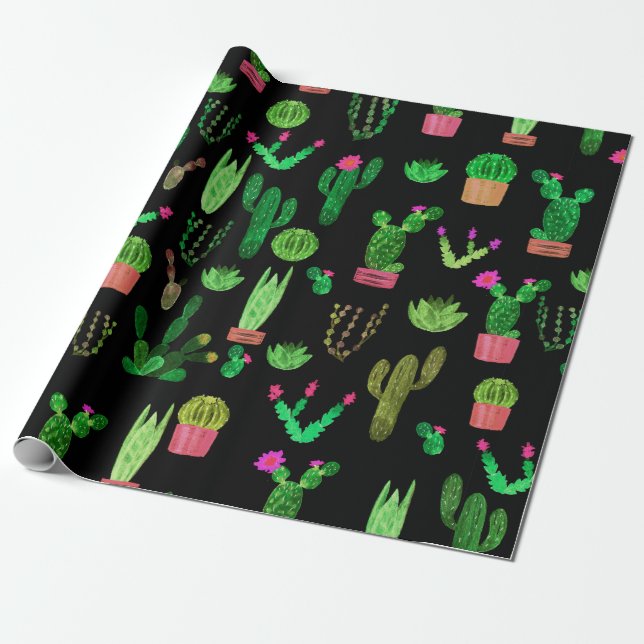 Seamless watercolor cactuses plant pattern backgro geschenkpapier (Ungerollt)