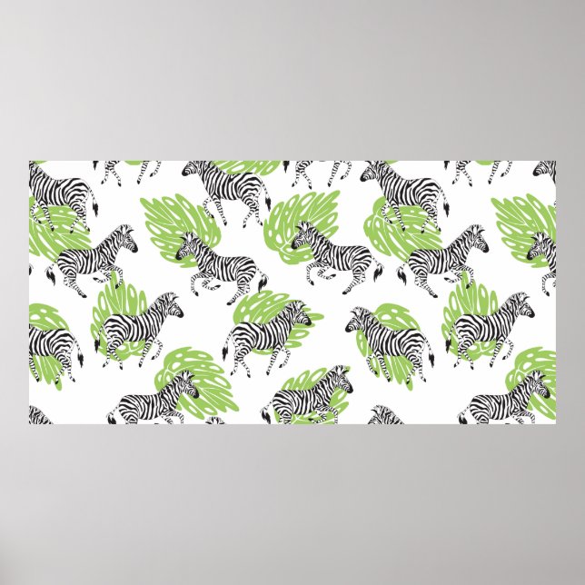 Seamless white pattern with zebras. illustration poster (Vorne)