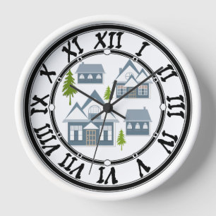 Seamless Winter Frohe Weihnachtslandschaft grau ho Uhr
