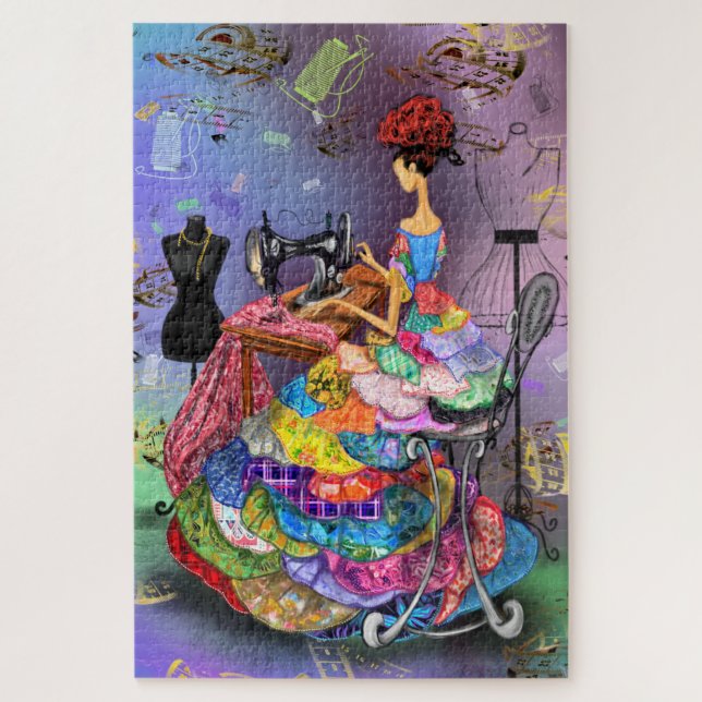 Seamress Girl mit farbenfroher Kleidung - Kunst Ze (Vertikal)