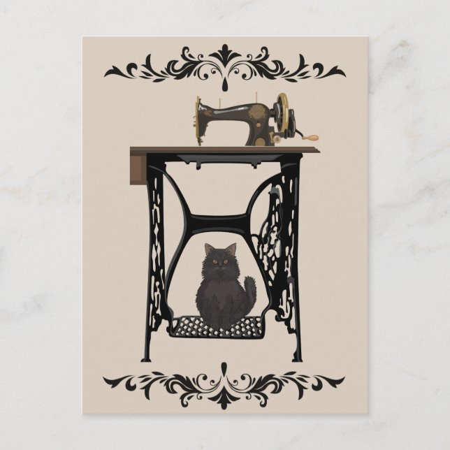Seamstress Cats Lovers - Vintage Nähmaschine Postkarte (Vorderseite)