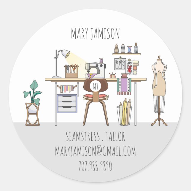 Seamstress- oder Schneidergeschäft Runder Aufkleber (Vorderseite)