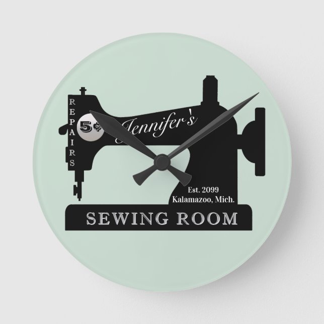 Seamstress Quilter Nähmaschine Rou Runde Wanduhr (Vorderseite)