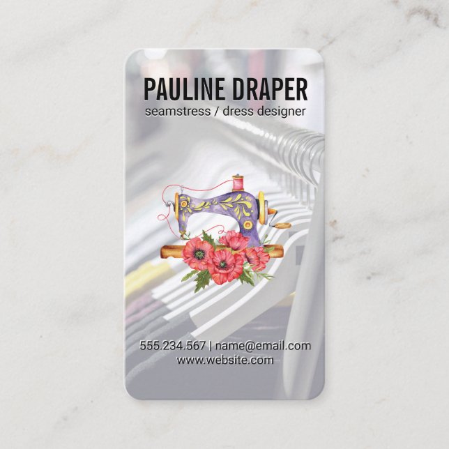 Seamstress | Tailor | Vintage Sewing Machine Visitenkarte (Vorderseite)
