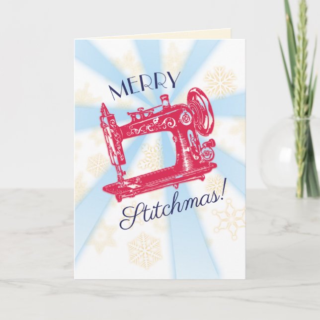 Seamstress Vintag Nähmaschine Weihnachtskarte Feiertagskarte (Vorderseite)