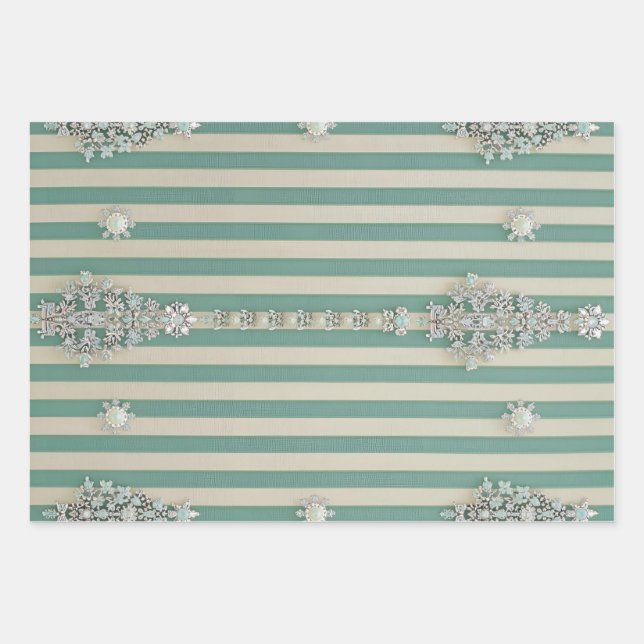Seaoam Striped Crystal Trees Geschenkpapier Set (Vorderseite)