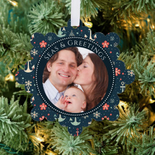Seas and Greetings Anchor Family Foto Ornament Karte