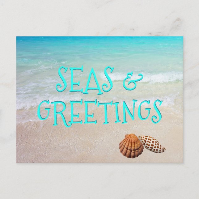 Seas and Greetings Beach Muscheln Weihnachten Post Postkarte (Vorderseite)