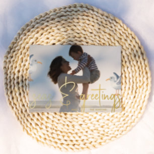 Seas and Greetings Beach Theme Foto Sand Folien Feiertagskarte