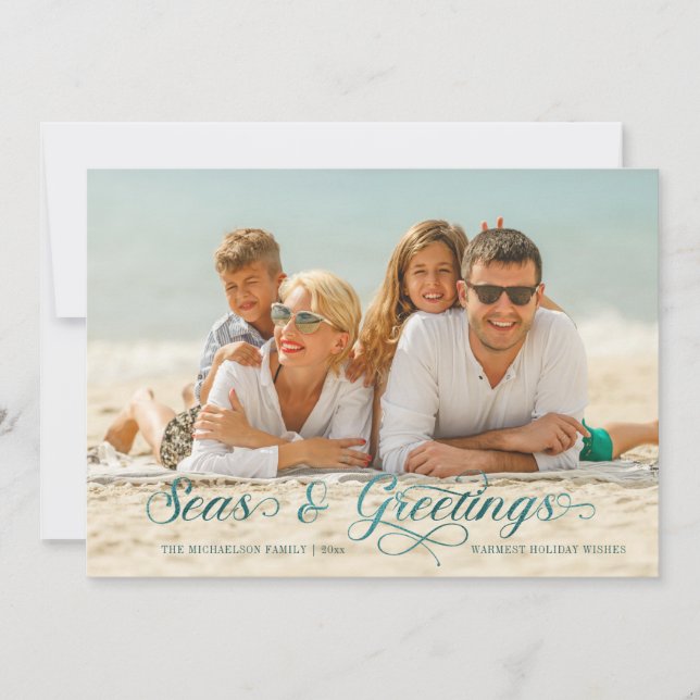 Seas and Greetings Nautical Holiday Foto Card (Vorderseite)