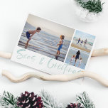 Seas & Greetings Beach Photo Collage Holiday Card Feiertagskarte<br><div class="desc">Family three photo collage "Seas & Greetings" beach design holiday card. Customized with three of your favorite photos,  greeting and family name.</div>