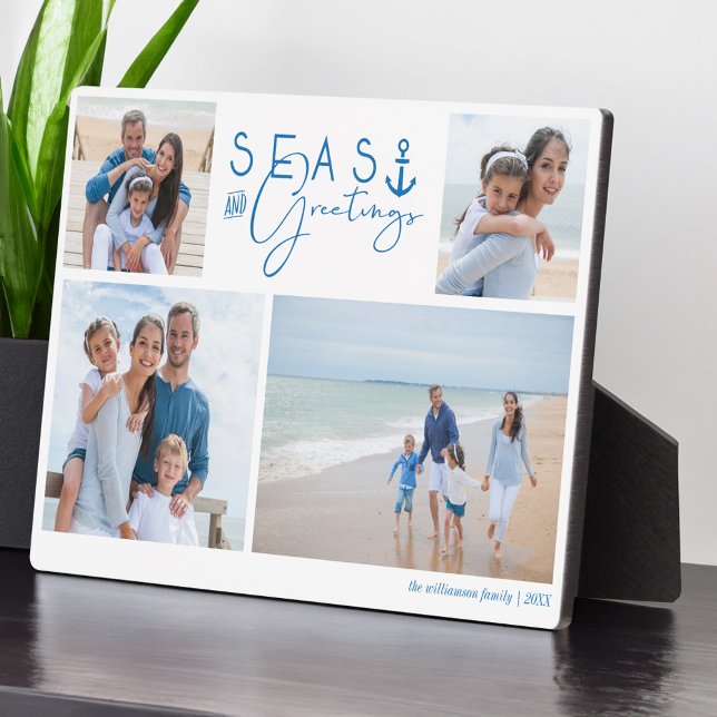 Seas & Greetings Blue Nautical Multiple Foto Fotoplatte (Seas & Greetings Blue Nautical Multiple Photo Plaque)