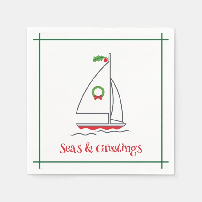 Seas & Greetings Nautic Holiday Napkin Red Green Serviette (Vorderseite)
