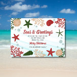 Seas & Greetings Nautic Ocean Beach Red Feiertagskarte<br><div class="desc">Senden Sie mit dieser stilvollen Küsten-Urlaubskarte Urlaubsfreuden an Familie und Freunde. Das Design zeichnet sich durch ein Unterwasserfarbendesign und mehrfarbige Muscheln aus,  sowie Ihren personalisierten Gruß und Namen. Erhältlich in rot,  blau oder grün. Design©Rosalind Moore</div>
