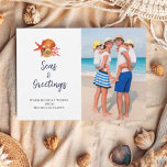 Seas & Greetings Seashell Foto Feiertagskarte<br><div class="desc">Handgemalte Aquarellmühle und Korallen 'Meere und Grüße' Schöne Feiertage-Karte. Fügen Sie Ihr Lieblings-Foto hinzu.</div>