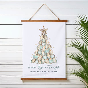 "Seas & Greetings" Strandhaus Weihnachtsauster Wandteppich Mit Holzrahmen