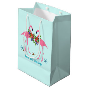 Seas n Greetings Pink Flamingos Weihnachten Mittlere Geschenktüte
