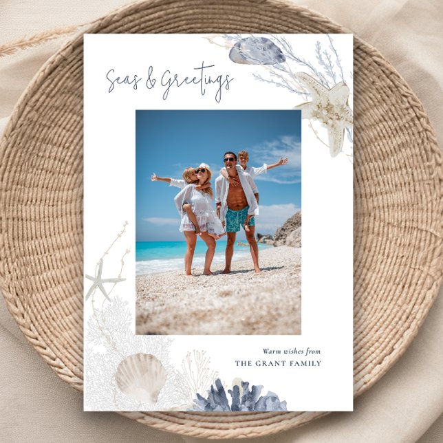 Seas & salutations Carte photo de vacances côtier (Seas & Greetings Coastal Holiday Photo Card)