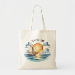 "Seas The Day" Ocean Sailboat Tote Bag Tragetasche