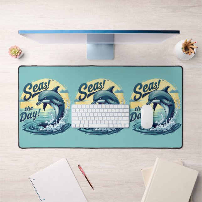 Seas the Day Retro Dolphin Ocean Ästhetik Schreibtischunterlage (Büro 1)