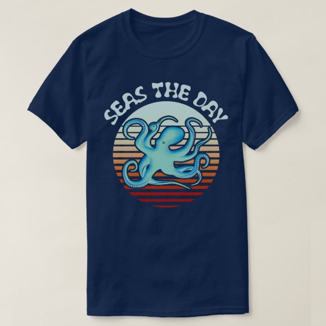 Seas The Day Retro Octopus T-Shirt (Design vorne)