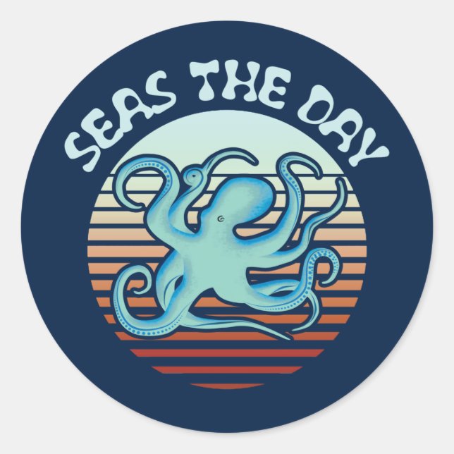 Seas The Day | Summer Vibes Octopus Runder Aufkleber (Vorderseite)
