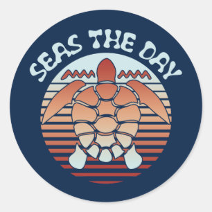 Seas The Day Summer Vibes Turtle Runder Aufkleber