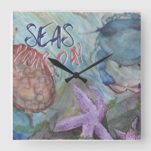 Seas your Day Square Meereswelt Wall Clock Quadratische Wanduhr