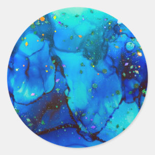 Seascape Alcohol Ink Abstract Runder Aufkleber