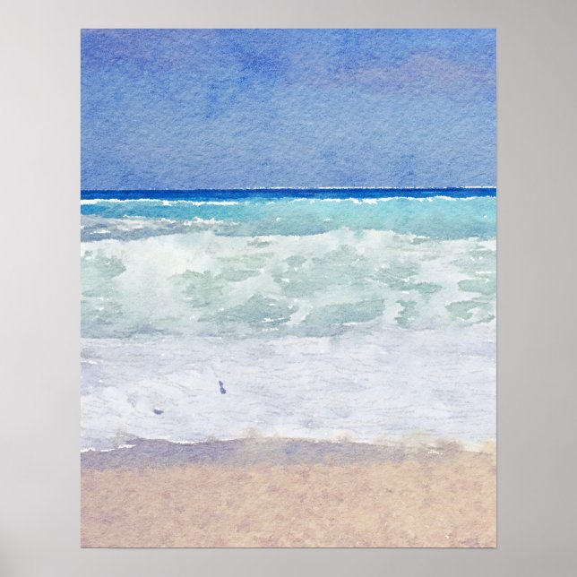 Seascape Beach and Waves Watercolor Poster (Vorne)