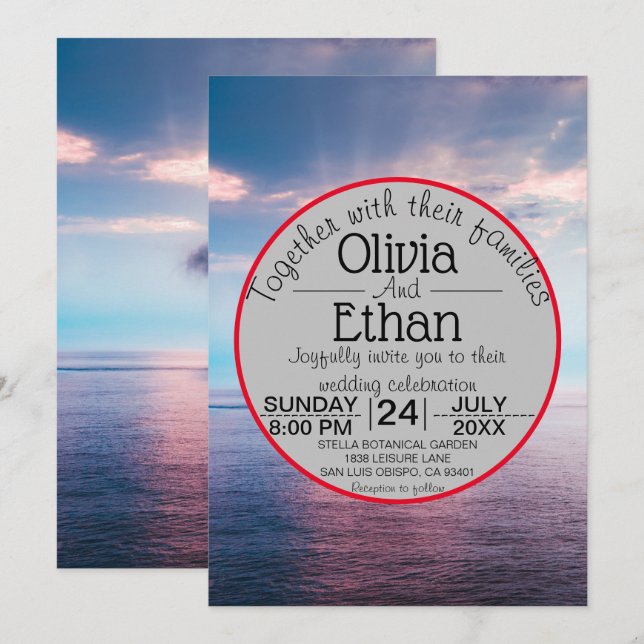 Seascape beach blue sky Wedding Einladung (Vorne/Hinten)