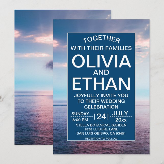 Seascape beach blue sky Wedding Einladung (Vorne/Hinten)
