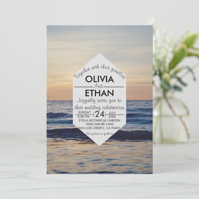 Seascape Beach Hochzeitseinladung Einladung (Stehend Vorderseite)