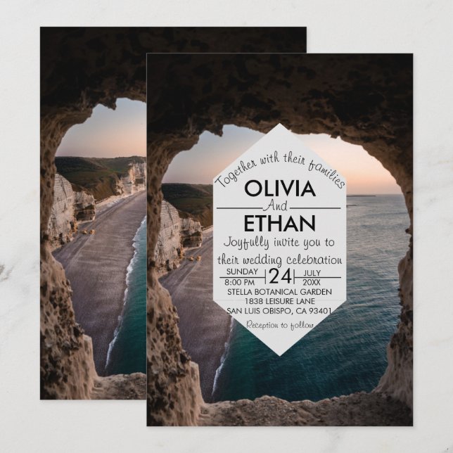 Seascape Beach Seaside Wedding Einladung (Vorne/Hinten)