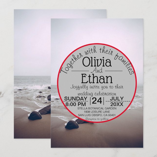 Seascape Beach Shore Marine Sommer Hochzeit Einladung (Vorne/Hinten)