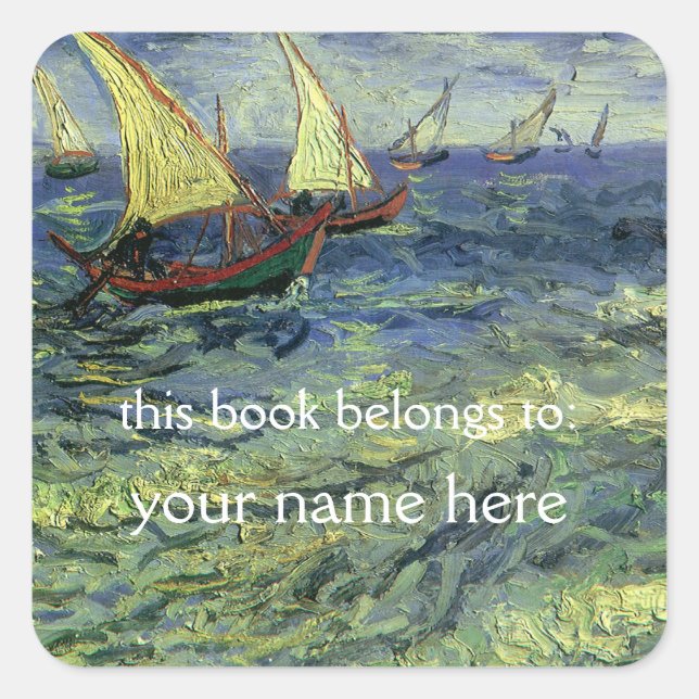 Seascape bei Saintes-Maries; Van Gogh Buchzeichen Quadratischer Aufkleber (Vorderseite)