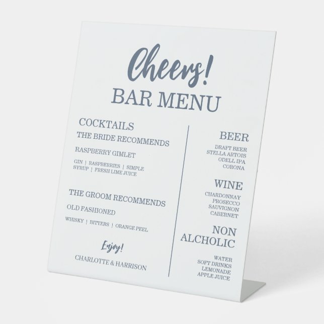 Seascape Coastal Wedding Blue Bar Menu Sockelschild (Vorderseite)