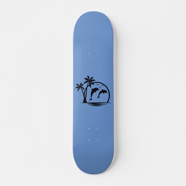 Seascape Dolphin Jumping Palm Tree Ozean Skateboard (Vorne)