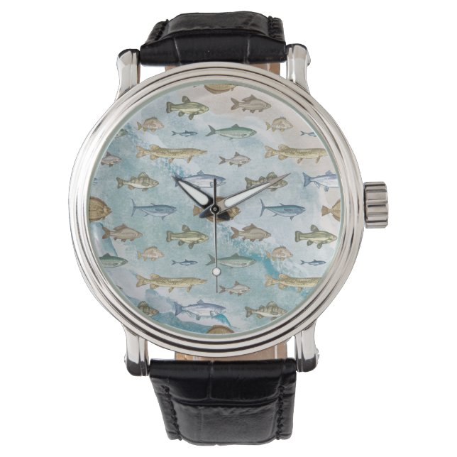 Seascape-Fische des blauen Ozeans Armbanduhr (Vorderseite)