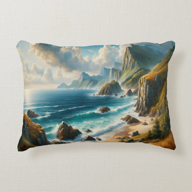 Seascape Gemälde Strand mit Klippen Dekokissen (Vorderseite)