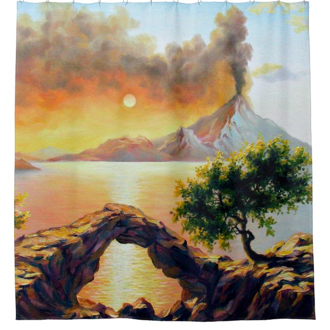 Seascape mit dem Ausbruch des Vulkans, Öl auf  Duschvorhang (Vorderseite)