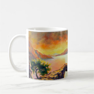 Seascape mit dem Ausbruch des Vulkans, Öl auf  Kaffeetasse