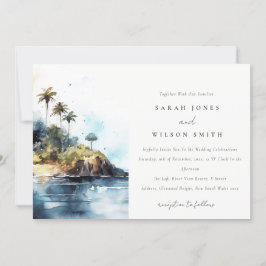 Seascape Palm Tree Island Wasserfarbenhochzeit Einladung