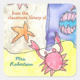 Seascape personalized teacher gift bookplate quadratischer aufkleber