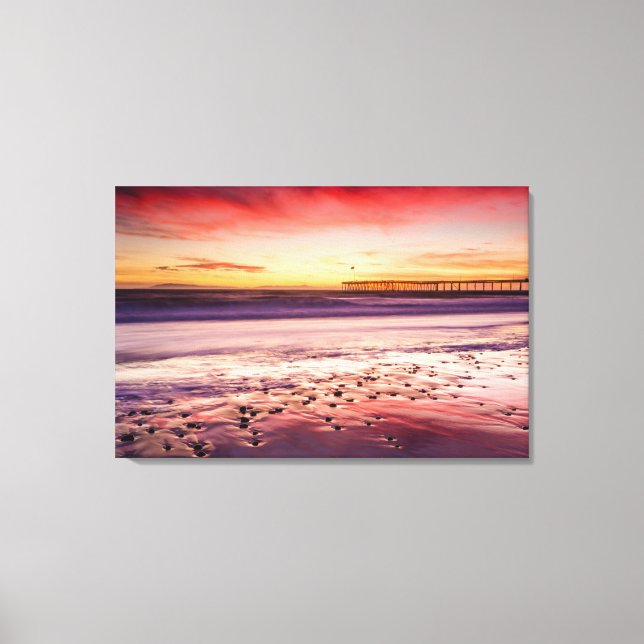 Seascape und Pier bei Sonnenuntergang, CA Leinwanddruck (Vorderseite)